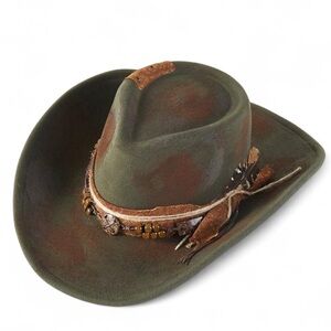 Unisex Green Distressed Cowboy Western Hat